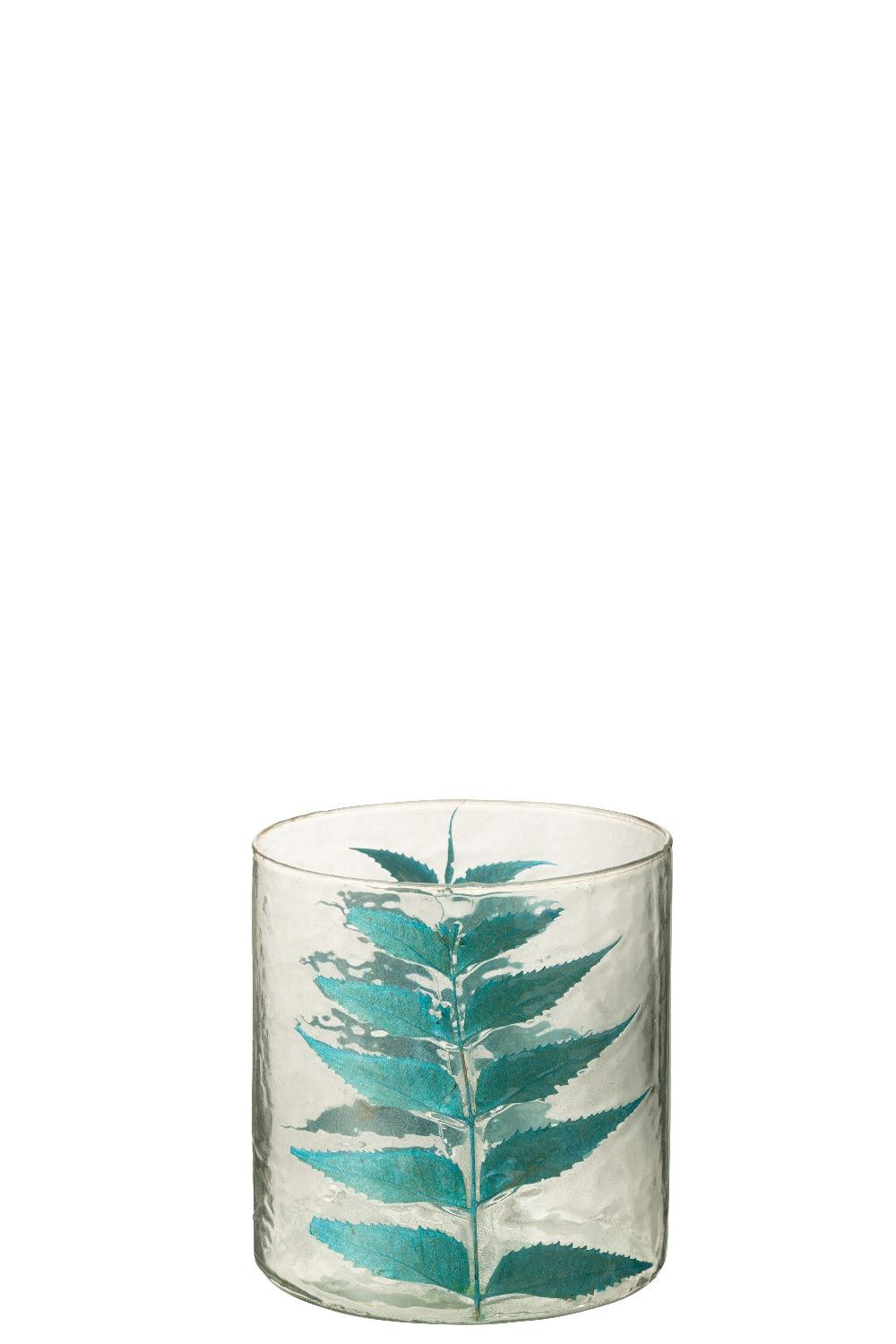 emob Vaas blauw blad glas small