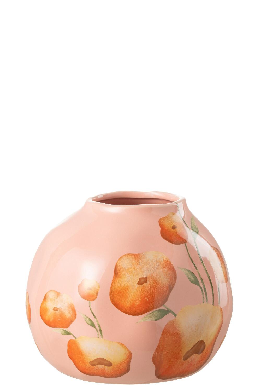 emob Vaas bloem breed keramiek zalm/oranje