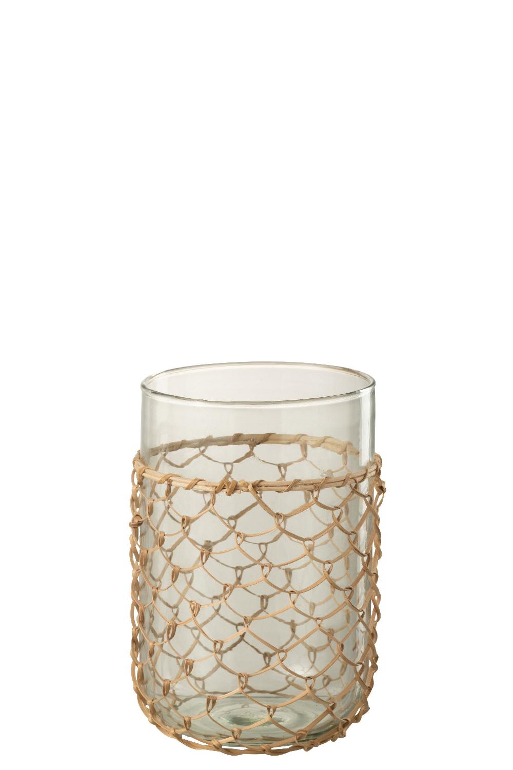emob Vaas breiwerk glas/riet transparant small