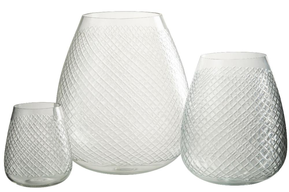 Emob Vaas Geruit Glas Transparant Large