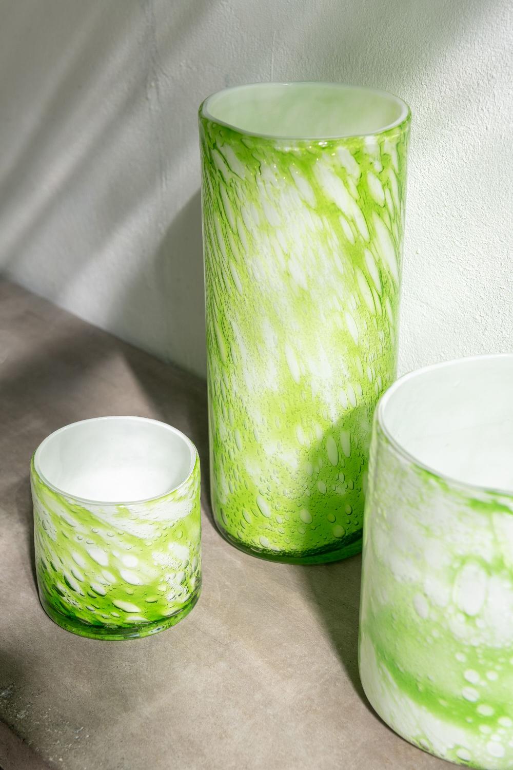 Emob Vaas Marmer Glas Groen/wit Medium