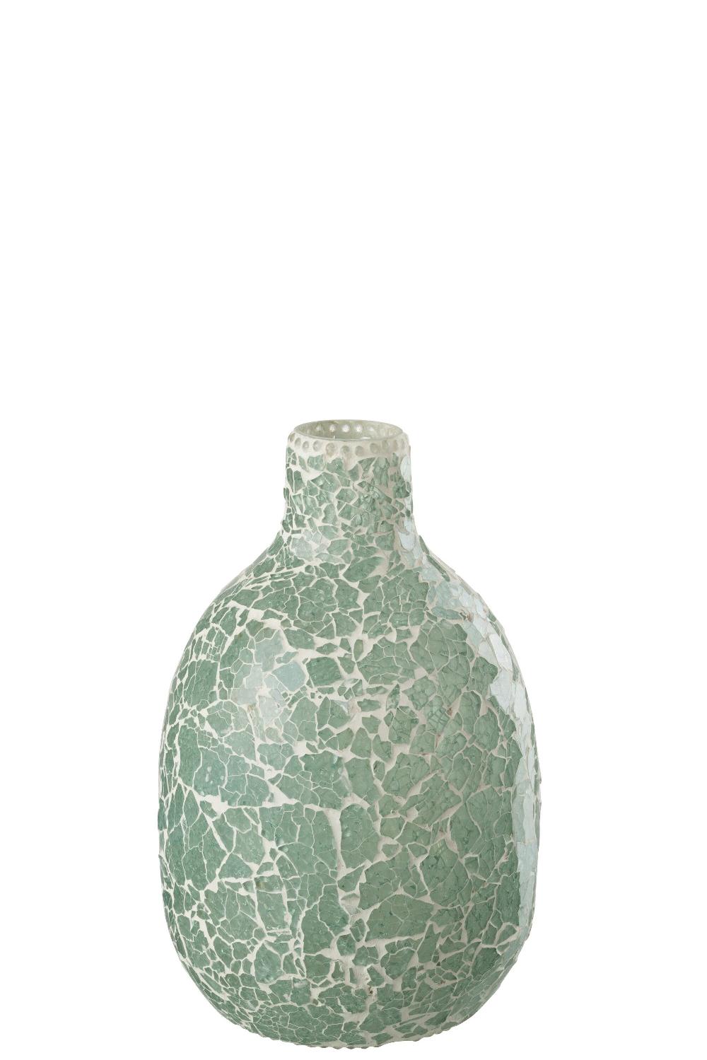 emob Vaas mozaiek rond glas groen/wit medium