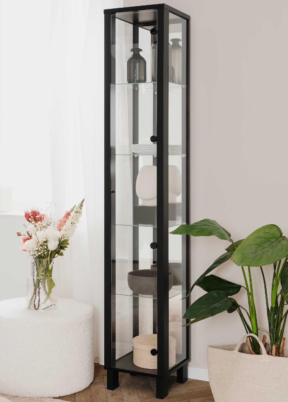 emob Vitrinekast Albano - 33x33x189cm - 1 deur - zwart