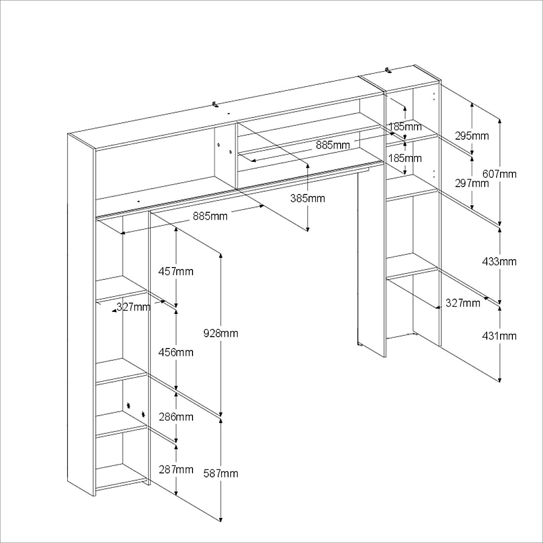 Emob Wandkast Owen - 216x28x198cm - Eikdecor/wit