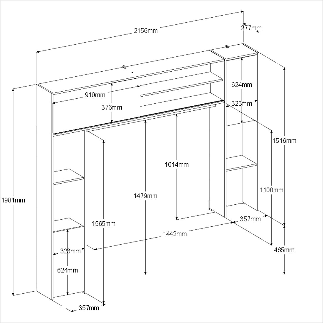 Emob Wandkast Owen - 216x28x198cm - Eikdecor/zwart