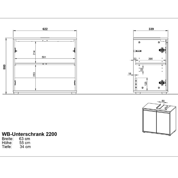 Emob Wastafelonderkast Lamon - 2 Deuren - Antraciet