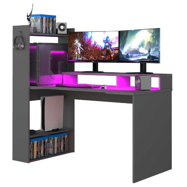 Emob Gaming Bureau Zayn 150x70x140cm Spaanplaat - Antraciet