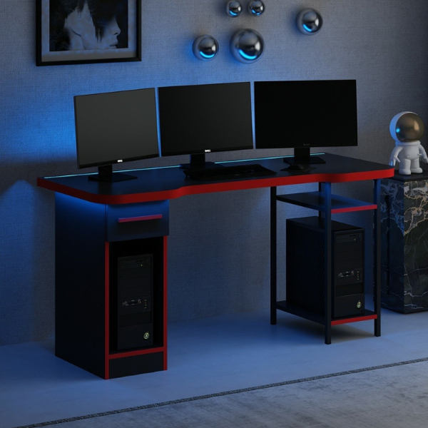 Emob Gamingbureau Met Extra Opslagruimte Gunnar - 60x150x76 Cm - MDF/zwart