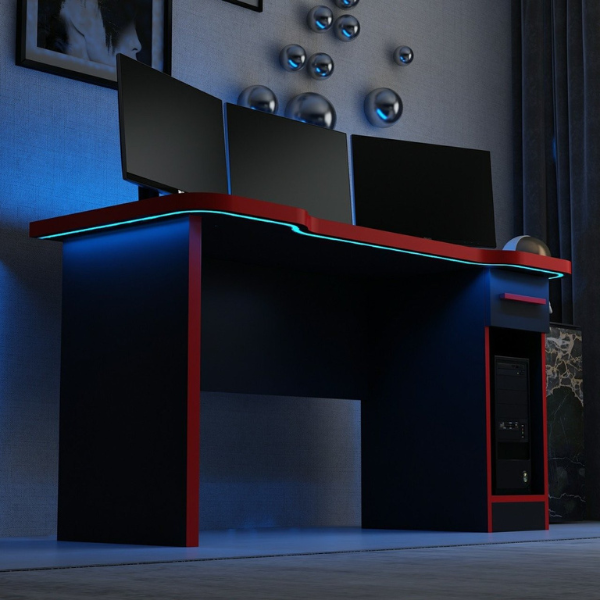 Emob Gamingbureau Met Opslagruimte Gunnar - 60x150x76 Cm - MDF/zwart