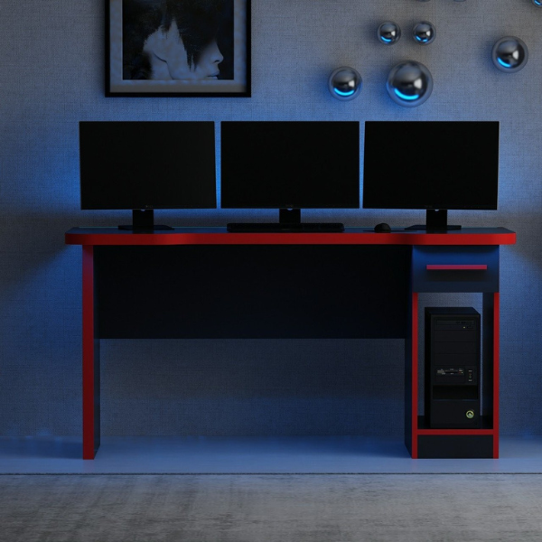 emob Gamingbureau met opslagruimte Gunnar - 60x150x76 cm - MDF/zwart