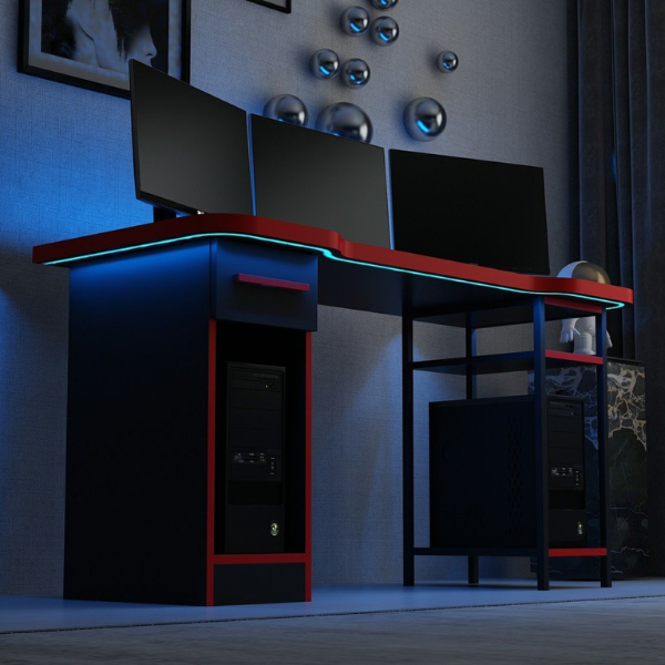 Emob Gamingbureau Met Opslagruimte Voor 2 Computers Gunnar - 60x150x76 Cm - MDF/zwart