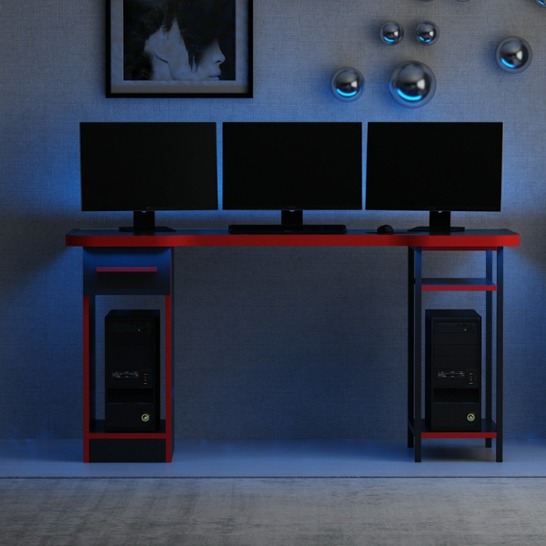 emob Gamingbureau met opslagruimte voor 2 computers Gunnar - 60x150x76 cm - MDF/zwart