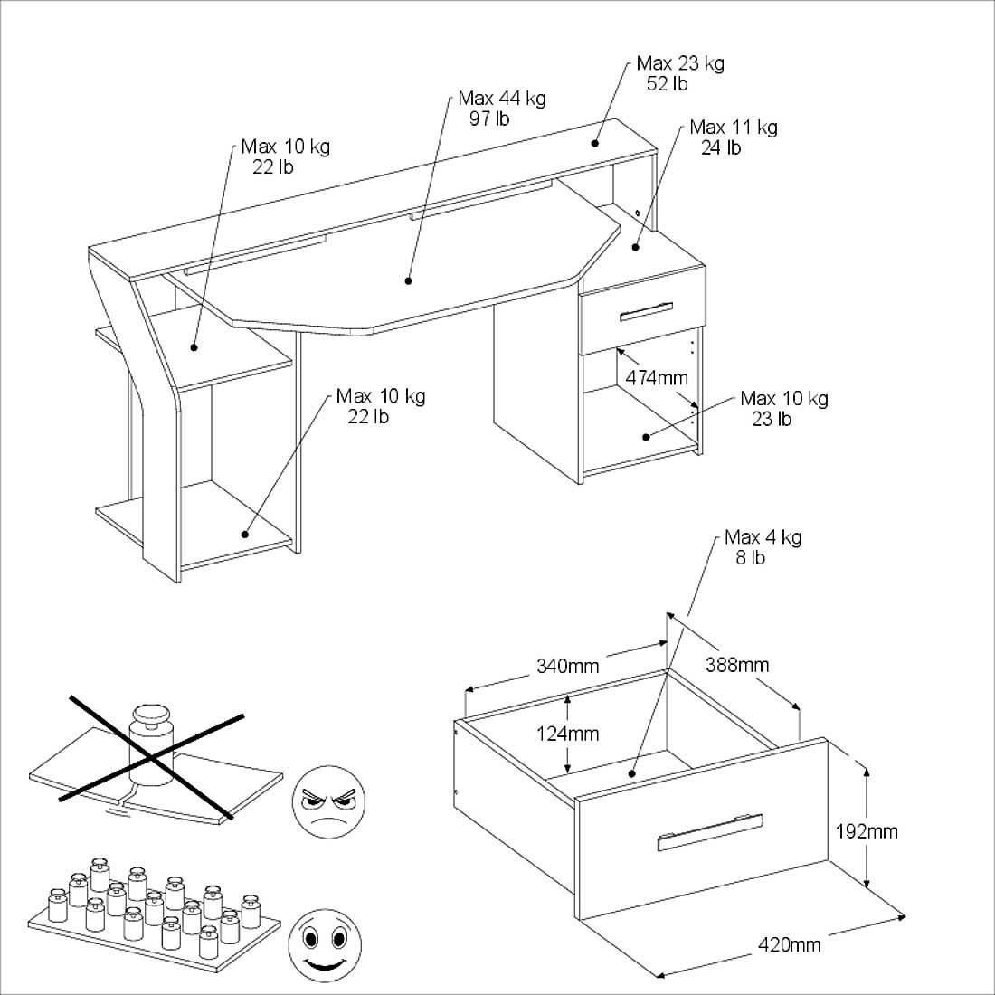 Emob Gamingbureau Sylver Met Ledverlichting - Eikdecor/hoogglans Wit