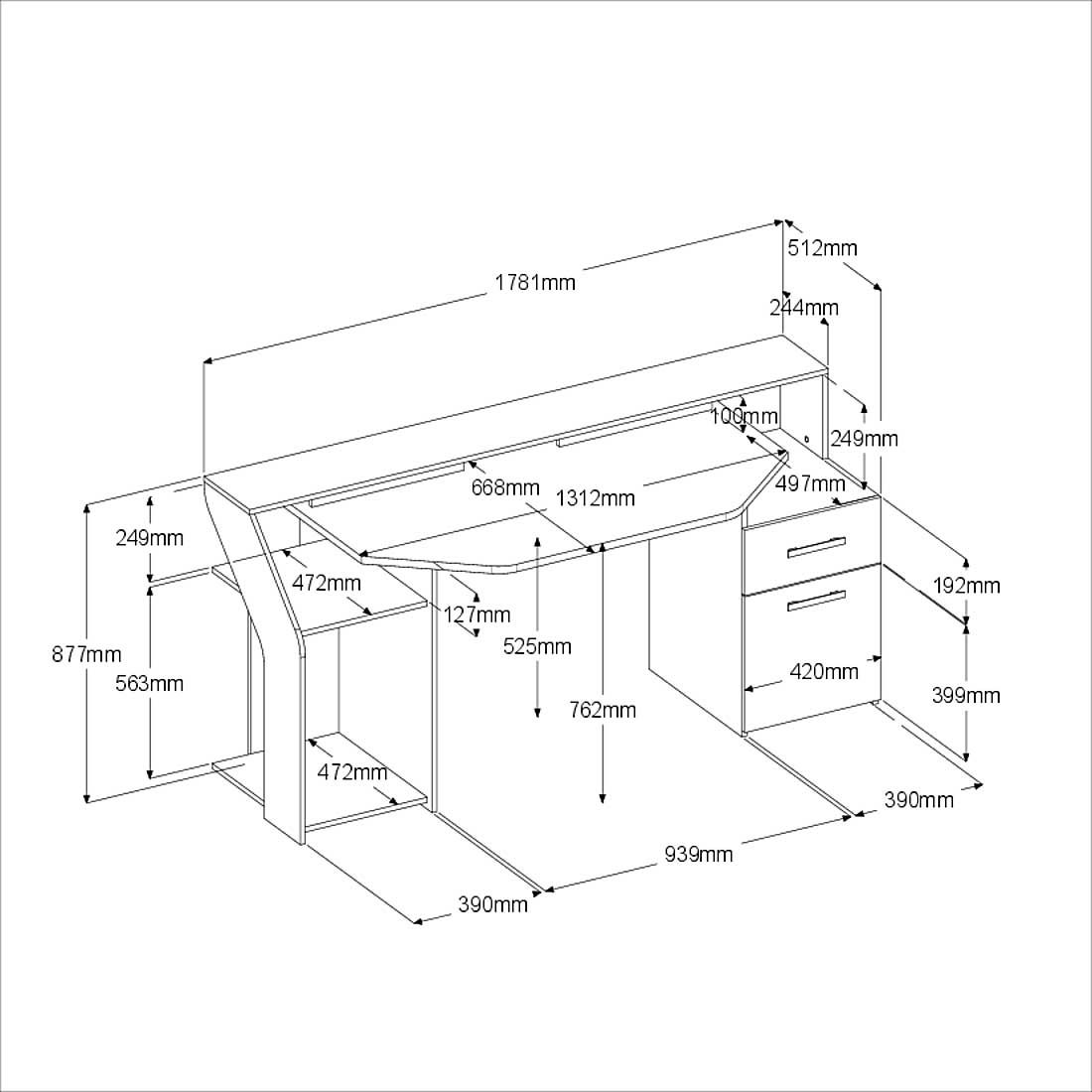Emob Gamingbureau Sylver Met Ledverlichting - Eikdecor/hoogglans Wit