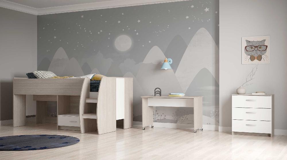 Emob Halfhoogslaper Noni - 90x200 - Met Bureau En Opbergruimte - Eik/wit