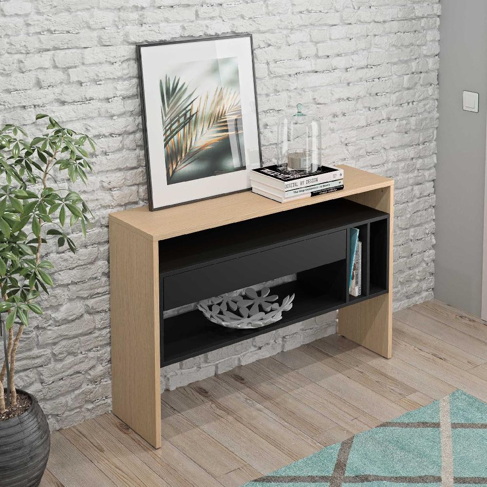 emob Halkast Keros 120cm met 1 lade - lichte eik/zwart