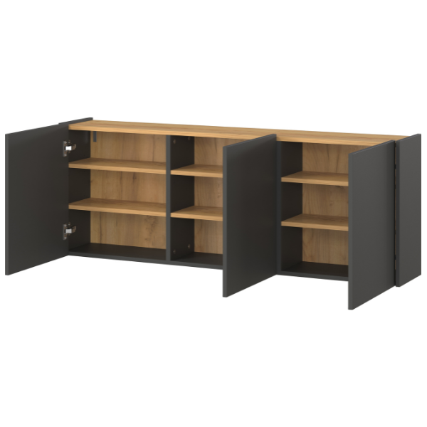 Emob Halkast Lydia - 138x25x52cm - 3 Deuren - Antraciet/eikdecor