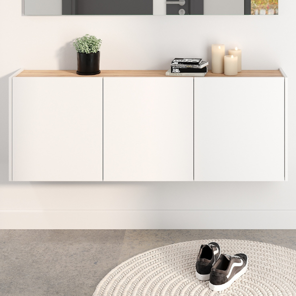 emob Halkast Lydia - 138x25x52cm - 3 deuren - wit/eikdecor