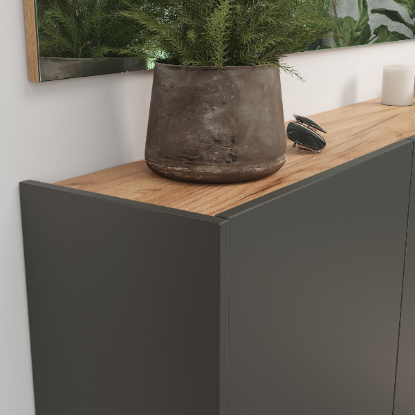 Emob Halkast Lydia - 138x25x87cm - 3 Deuren - Antraciet/eikdecor