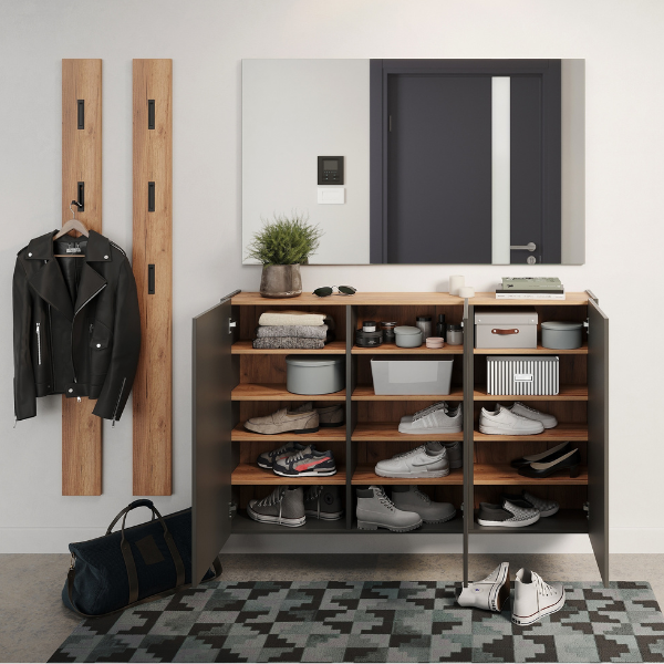 Emob Halkast Lydia - 138x25x87cm - 3 Deuren - Antraciet/eikdecor