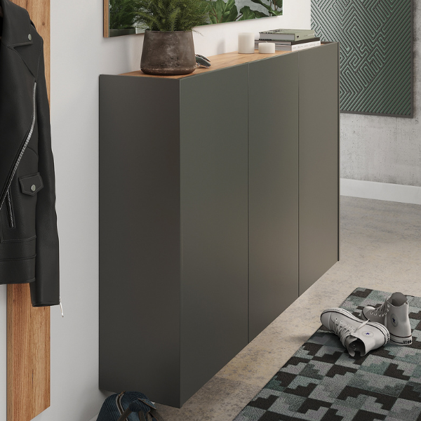 emob Halkast Lydia - 138x25x87cm - 3 deuren - antraciet/eikdecor