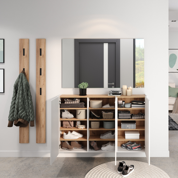 Emob Halkast Lydia - 138x25x87cm - 3 Deuren - Wit/eikdecor