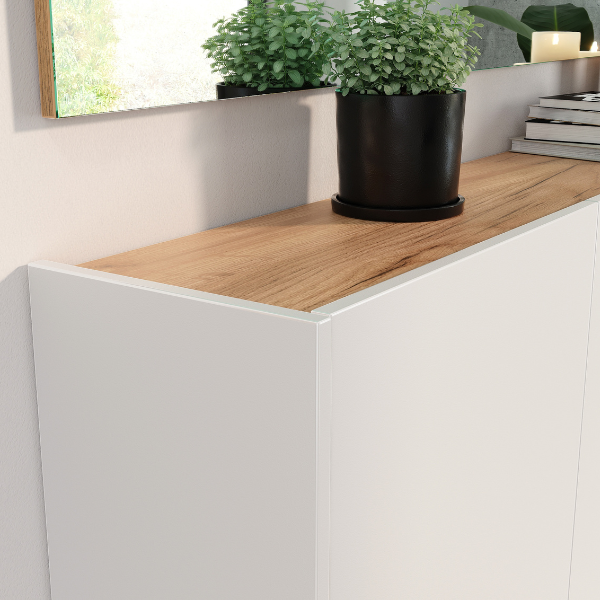 Emob Halkast Lydia - 138x25x87cm - 3 Deuren - Wit/eikdecor