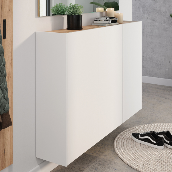 emob Halkast Lydia - 138x25x87cm - 3 deuren - wit/eikdecor