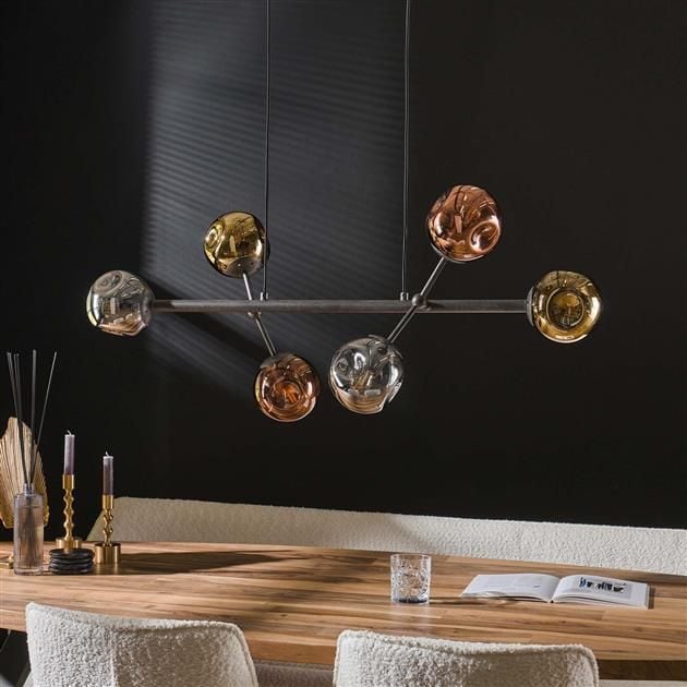 Emob Hanglamp Atomium 110 Cm-chroom Goud En Koperkleurig Glas