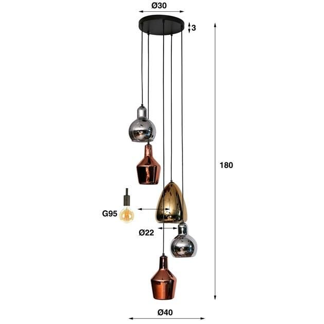 Emob Hanglamp Merveille-koper Chroom Goudkleurig Glas