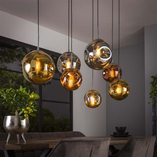 emob Hanglamp Stallone 145 cm-goud koper chroom glas