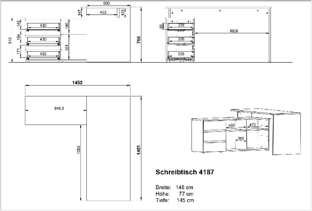 Emob Hoekbureau Miguel Met Opbergruimte - Antraciet/eik