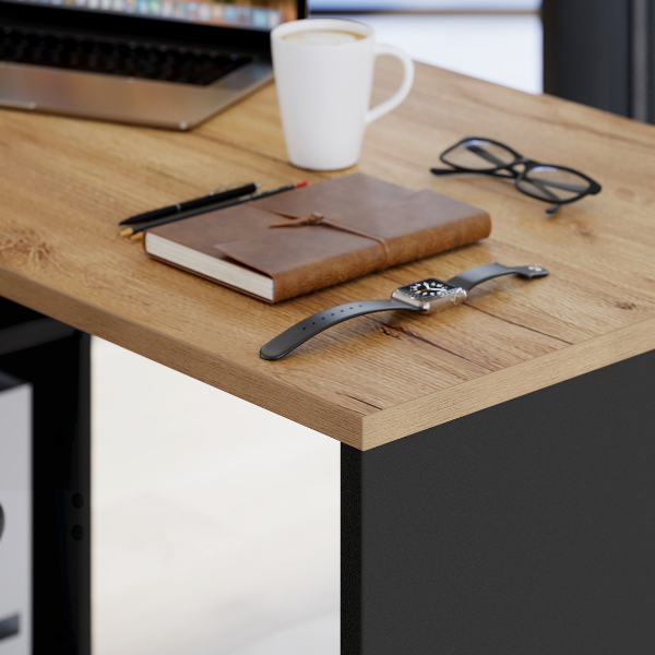 Emob Hoekbureau Miguel Met Opbergruimte - Antraciet/eik