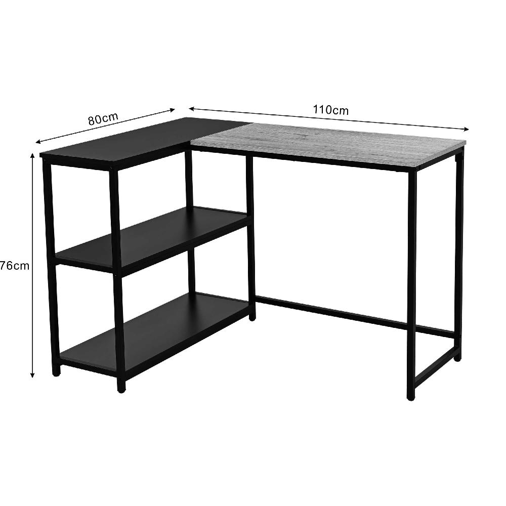 Emob Hoekbureau Schmitt - 110x80x76cm - Met Opbergruimte - Eikdecor/zwart