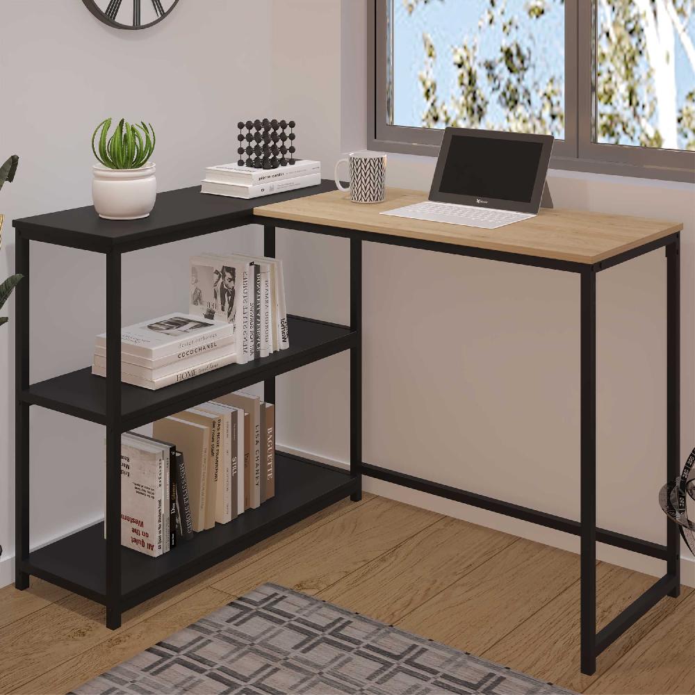 emob Hoekbureau Schmitt - 110x80x76cm - met opbergruimte - eikdecor/zwart