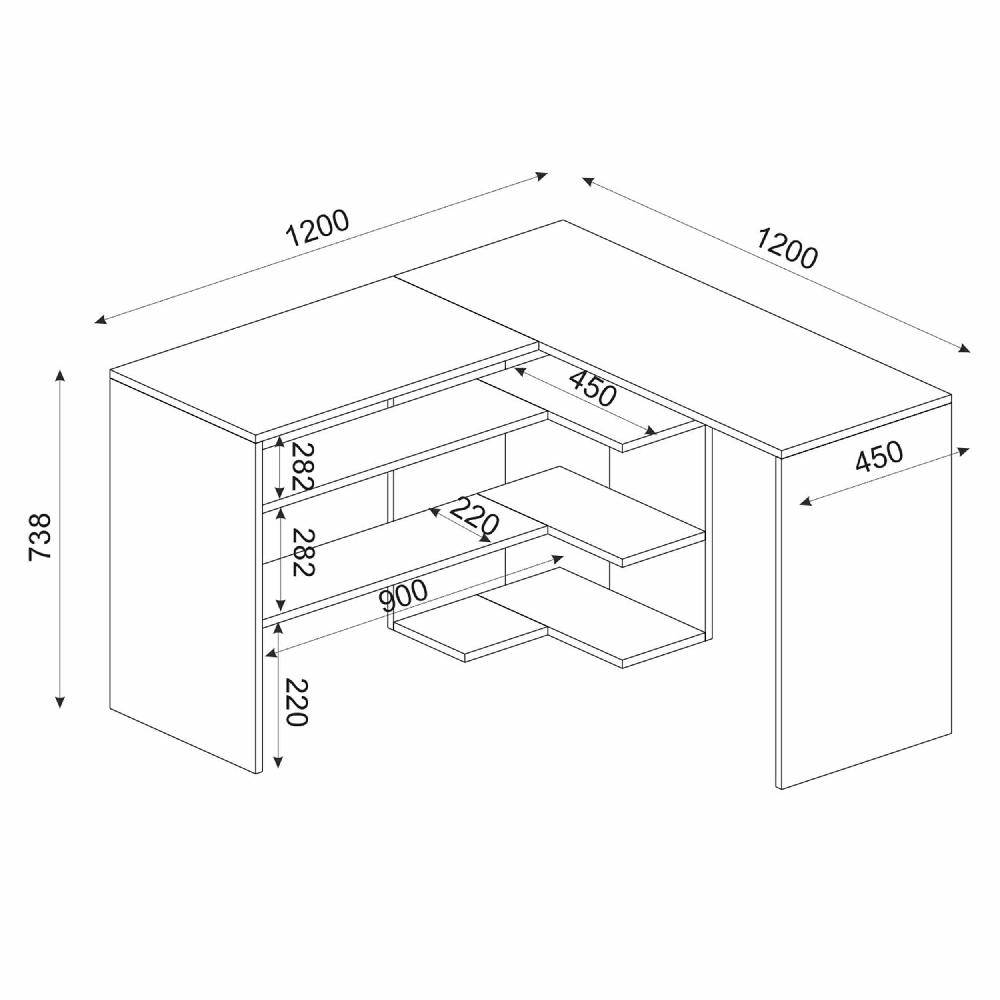 Emob Hoekbureau Stylo - 120x45x74cm - Met Opbergruimte - Wit
