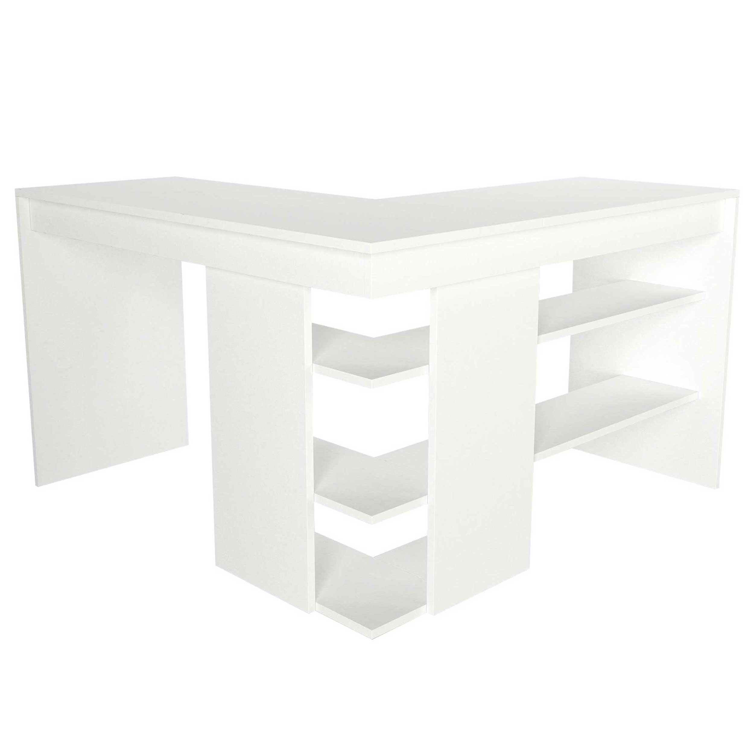 Emob Hoekbureau Stylo - 120x45x74cm - Met Opbergruimte - Wit