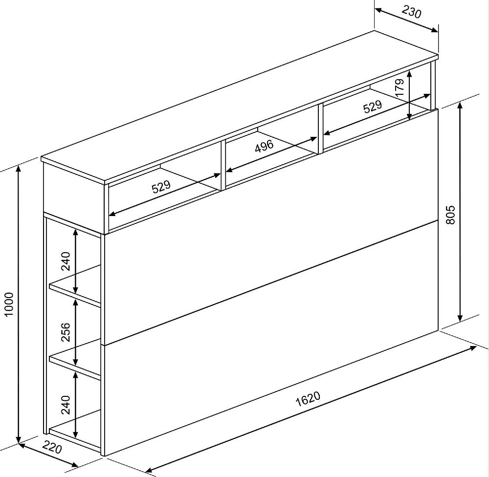 Emob Hoofdeinde Met Opbergruimte Keith 162cm - Lichte Eik/ Zwart