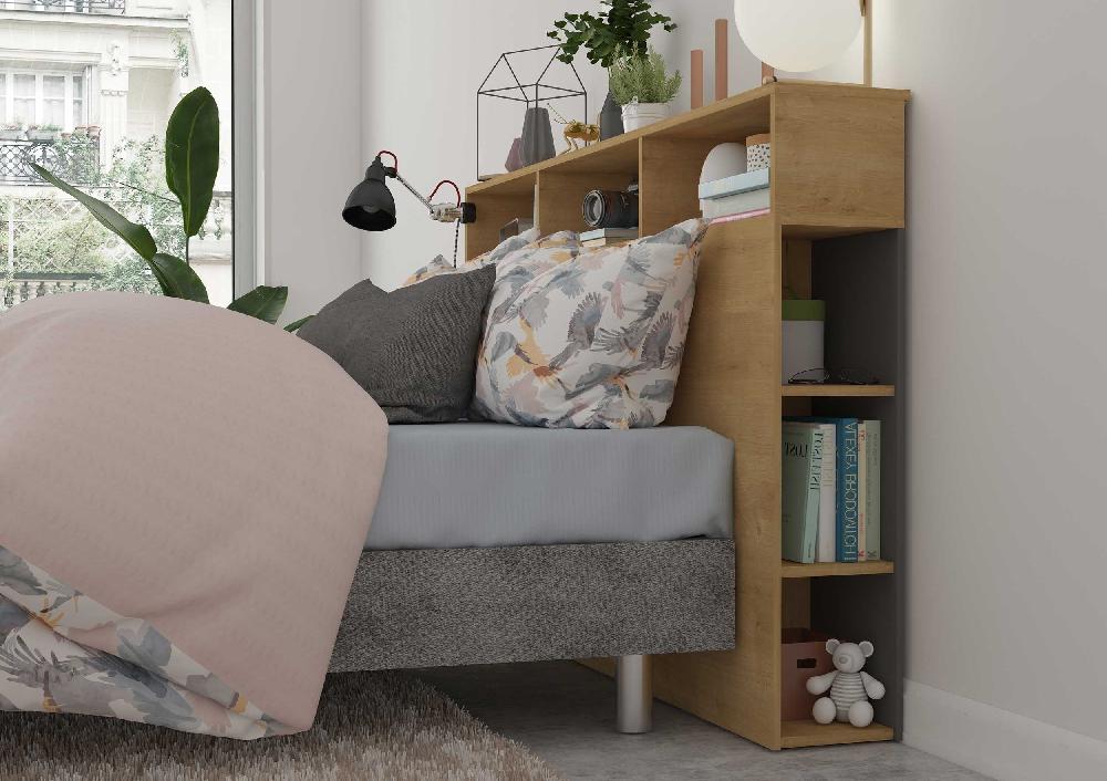 Emob Hoofdeinde Met Opbergruimte Keith 162cm - Lichte Eik/ Zwart