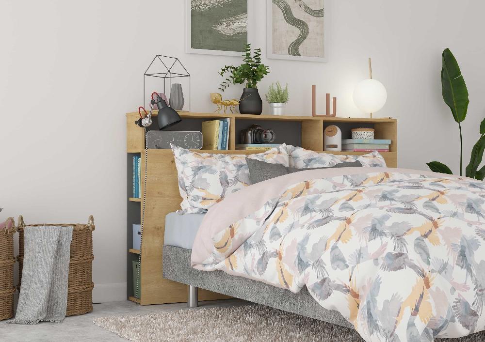 emob Hoofdeinde met opbergruimte Keith 162cm - lichte eik/ zwart