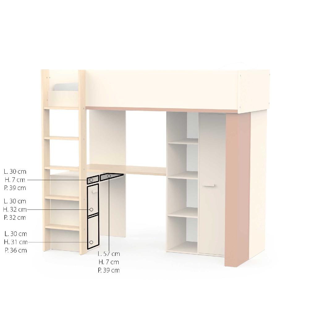Emob Hoogslaper Camillia - 90x200cm - Met Bureau En Opbergruimte - Beige/terracotta