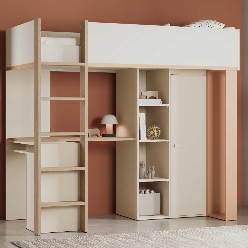 emob Hoogslaper Camillia - 90x200cm - met bureau en opbergruimte - beige/terracotta