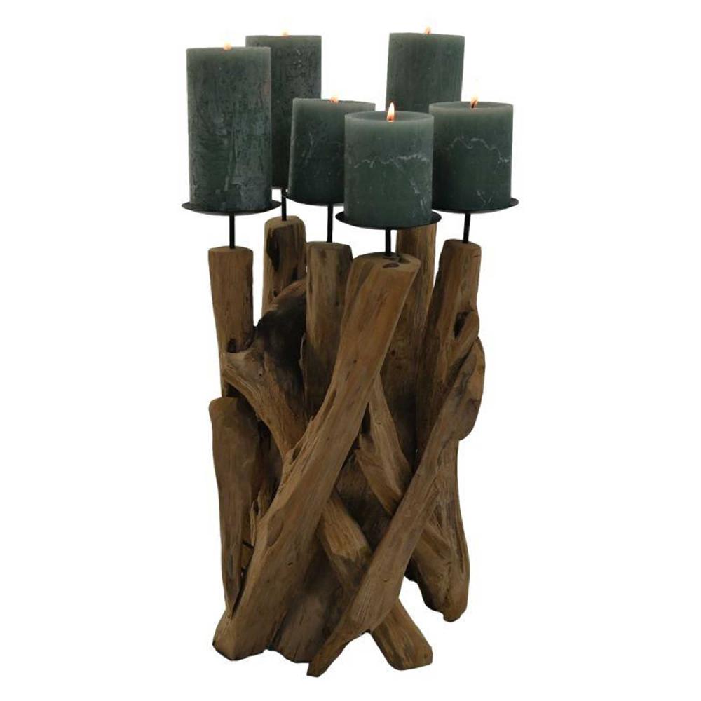 Emob Kaarsenhouder Voor 5 Kaarsen Wiggo - 27x27x39cm - Teak Drijfhout