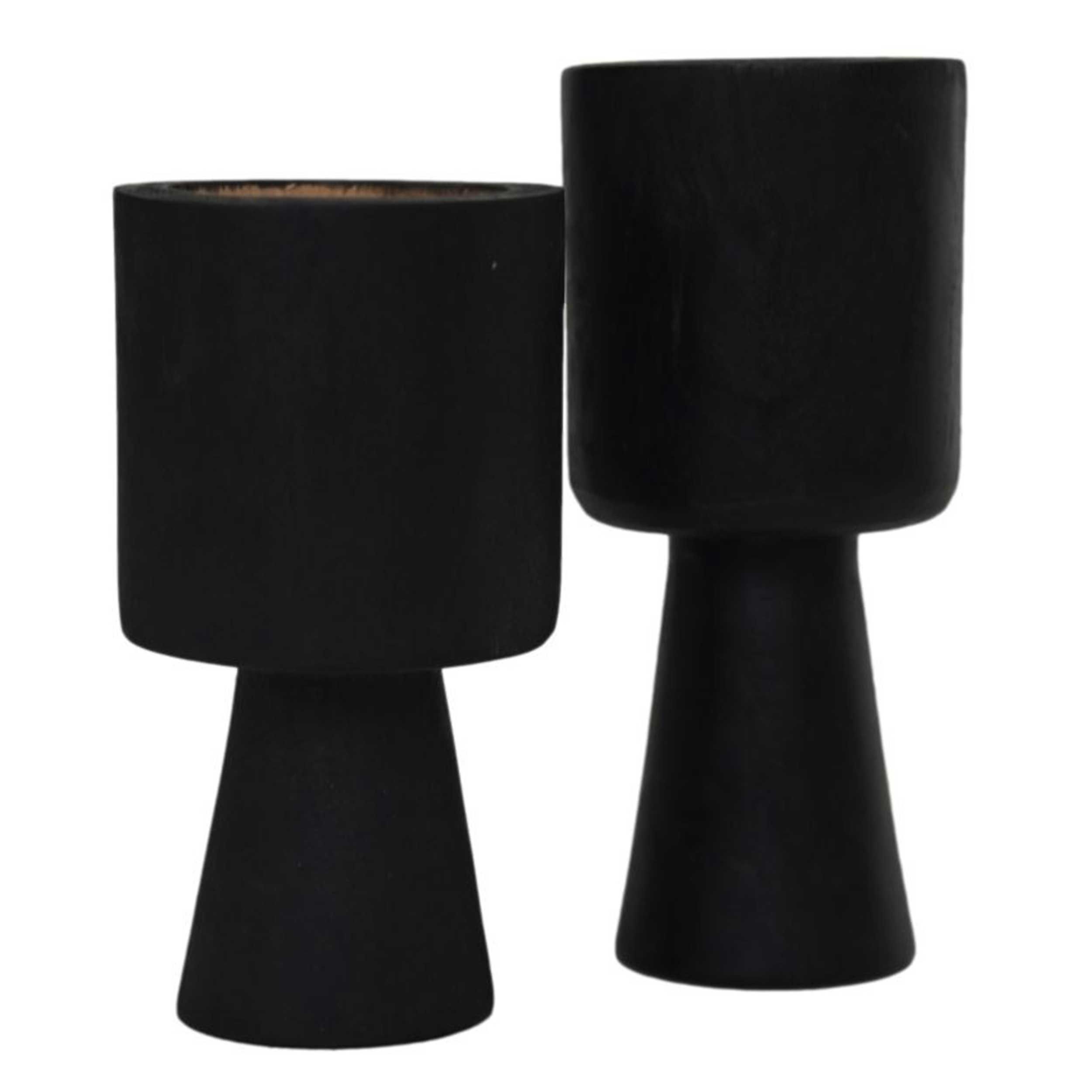 emob Kaarsenhouders Makeba - set van 2 - Ø8x15/Ø8x17 - zwart teakhout