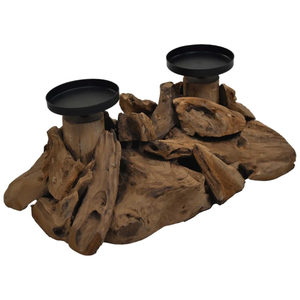 Emob Kaarshouder Voor 2 Kaarsen Wiggo - 32x18x14cm - Teak Drijfhout