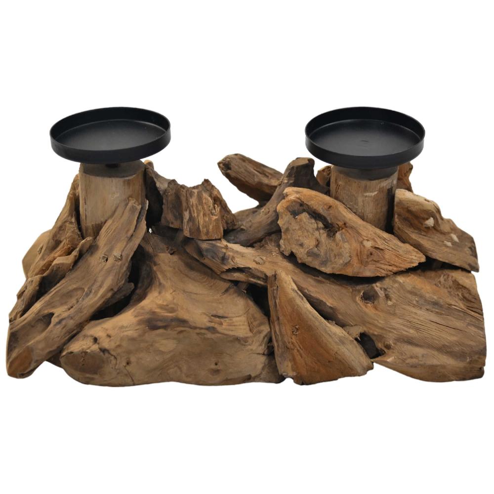 Emob Kaarshouder Voor 2 Kaarsen Wiggo - 32x18x14cm - Teak Drijfhout