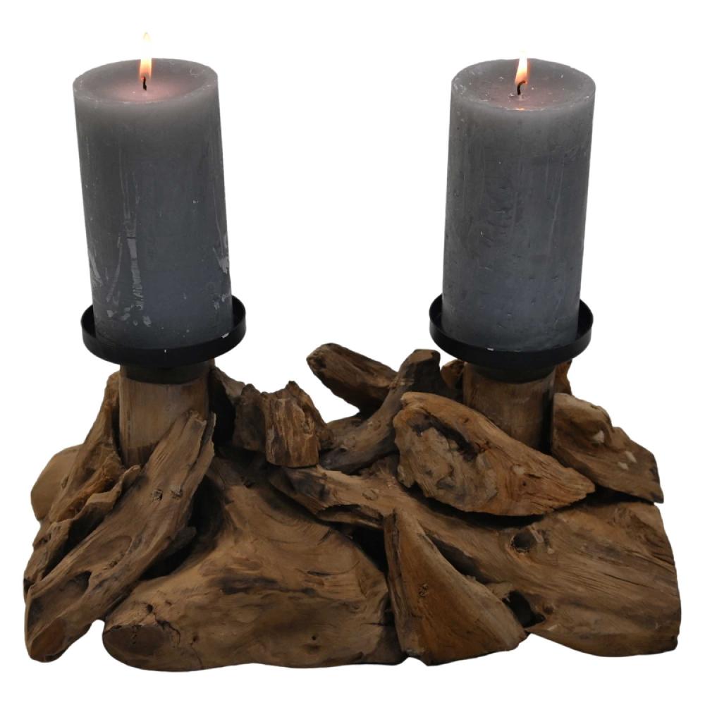 emob Kaarshouder voor 2 Kaarsen Wiggo - 32x18x14cm - teak drijfhout