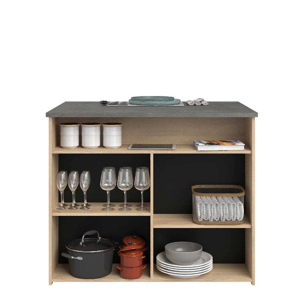 Emob Keukeneiland Fumay 109x80x90cm Met 5 Open Vakken - Eikdecor/betonlook