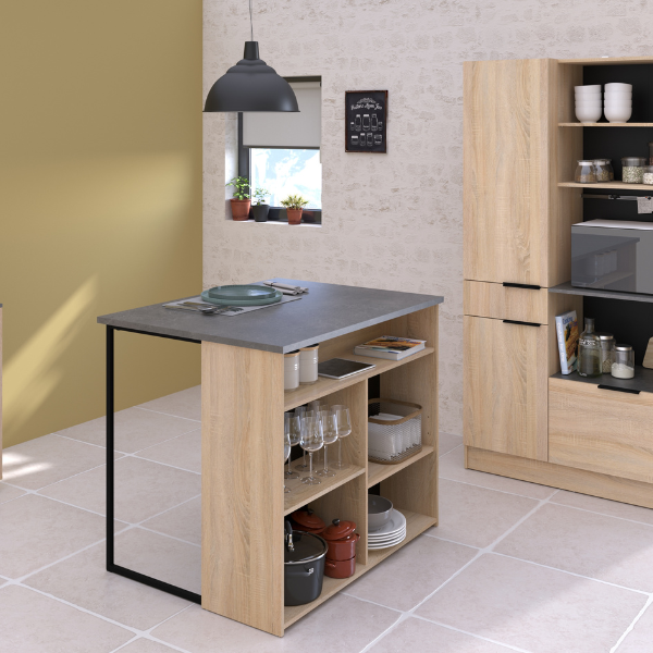 Emob Keukeneiland Fumay 109x80x90cm Met 5 Open Vakken - Eikdecor/betonlook