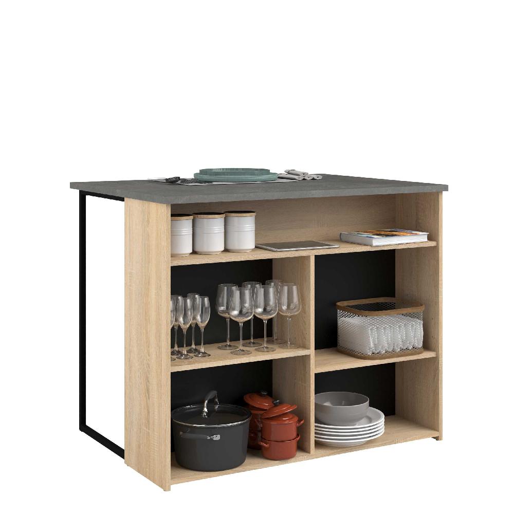 Emob Keukeneiland Fumay 109x80x90cm Met 5 Open Vakken - Eikdecor/betonlook